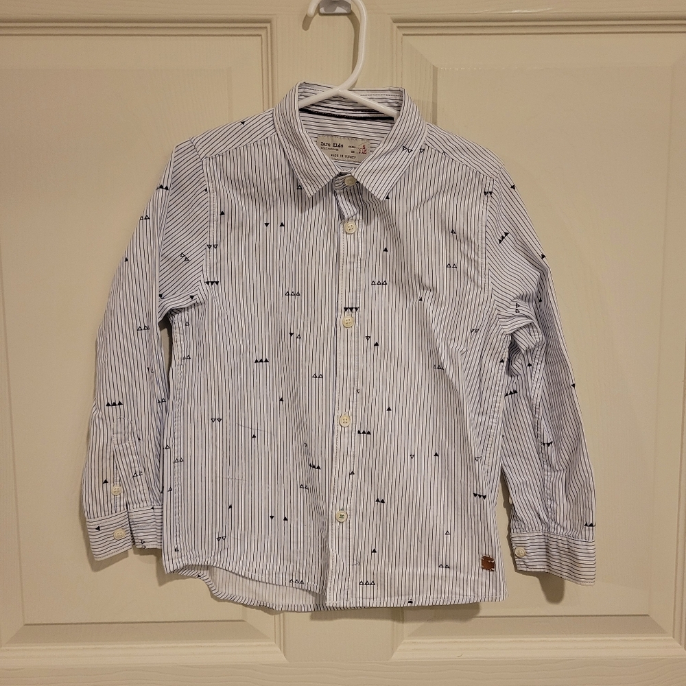 Zara Kids White and Blue Striped Button Down Shirt, Size 6